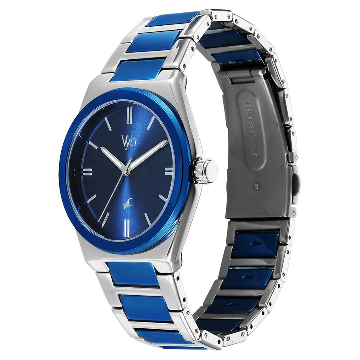 Fastrack Vyb Nimbus Quartz Analog Blue Dial Two Toned Color Metal Strap Watch For Guys FV30010KM01W