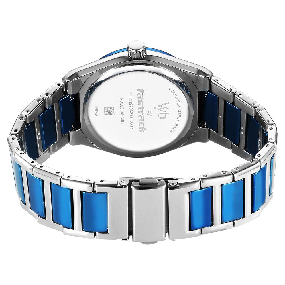 Fastrack Vyb Nimbus Quartz Analog Blue Dial Two Toned Color Metal Strap Watch For Guys FV30010KM01W