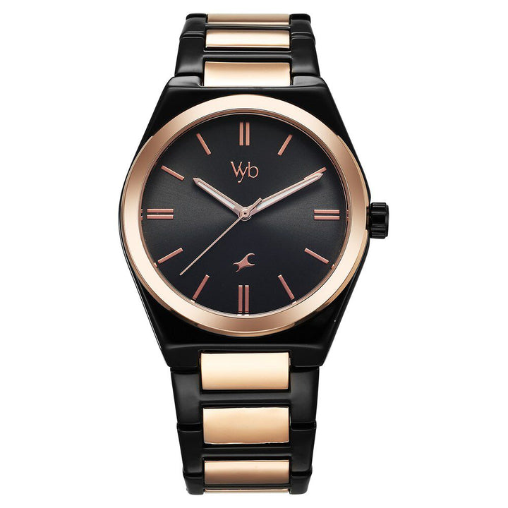 Fastrack Vyb Nimbus Quartz Analog Black Dial Two Toned Color Metal Strap Watch For Guys FV30010KM02W