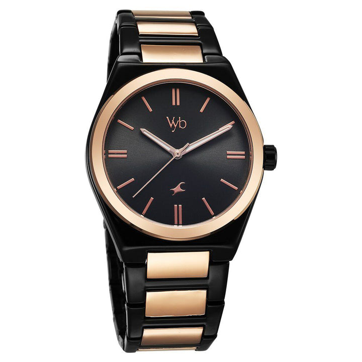 Fastrack Vyb Nimbus Quartz Analog Black Dial Two Toned Color Metal Strap Watch For Guys FV30010KM02W