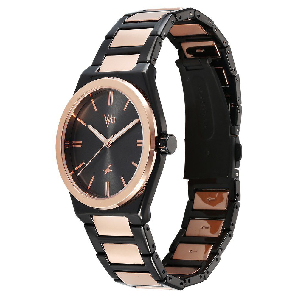 Fastrack Vyb Nimbus Quartz Analog Black Dial Two Toned Color Metal Strap Watch For Guys FV30010KM02W