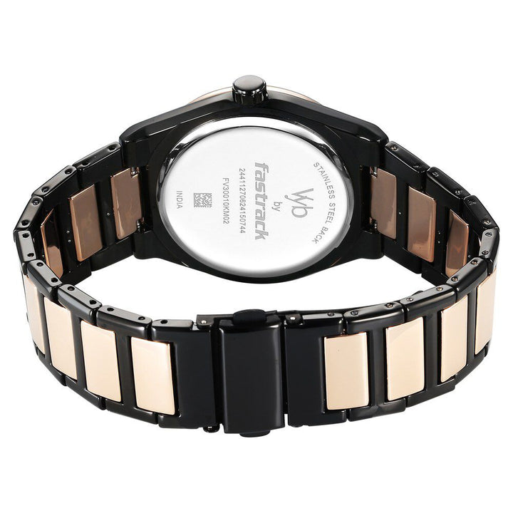 Fastrack Vyb Nimbus Quartz Analog Black Dial Two Toned Color Metal Strap Watch For Guys FV30010KM02W