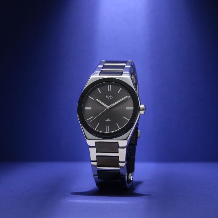 Fastrack Vyb Nimbus Quartz Analog Black Dial Two Toned Color Metal Strap Watch For Guys FV30010KM03W