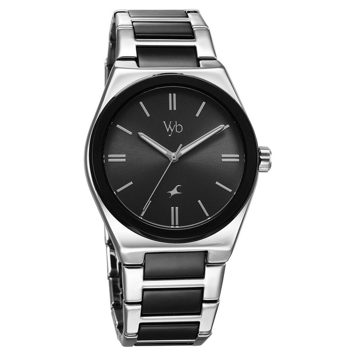 Fastrack Vyb Nimbus Quartz Analog Black Dial Two Toned Color Metal Strap Watch For Guys FV30010KM03W