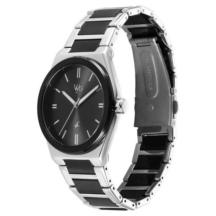 Fastrack Vyb Nimbus Quartz Analog Black Dial Two Toned Color Metal Strap Watch For Guys FV30010KM03W