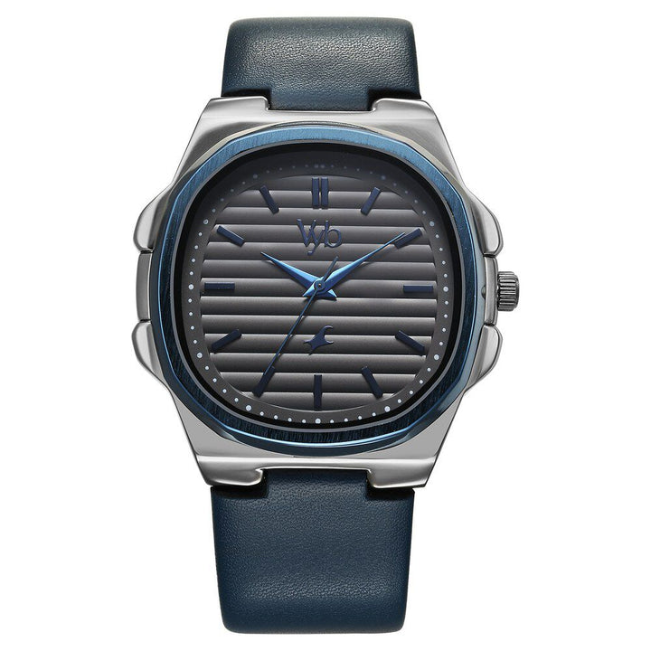 Fastrack Vyb Drift Quartz Analog Grey Dial Blue Color Leather Strap Watch For Guys FV30011KL01W