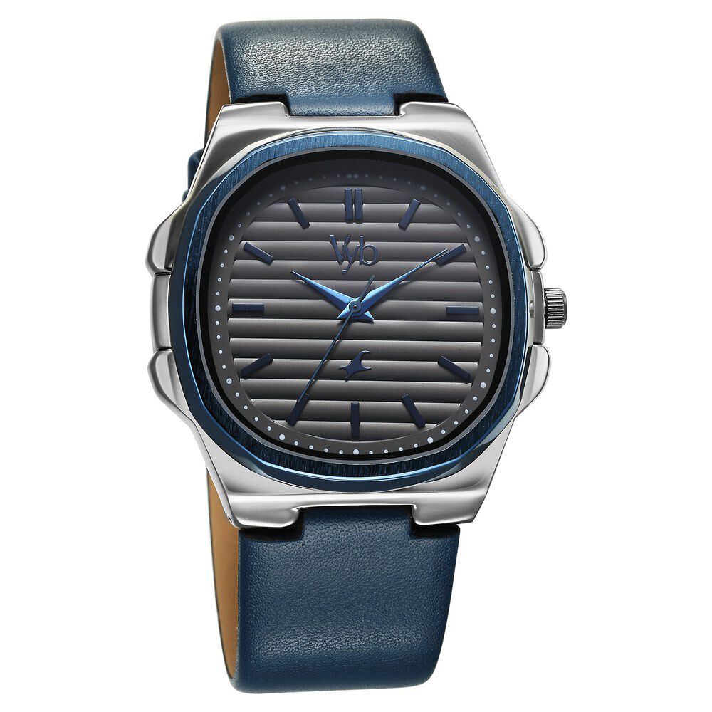 Fastrack Vyb Drift Quartz Analog Grey Dial Blue Color Leather Strap Watch For Guys FV30011KL01W