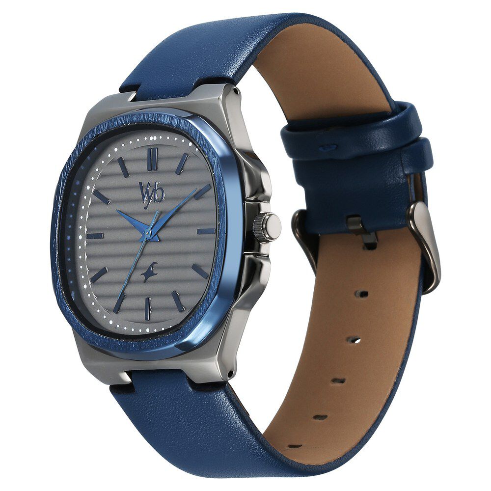 Fastrack Vyb Drift Quartz Analog Grey Dial Blue Color Leather Strap Watch For Guys FV30011KL01W
