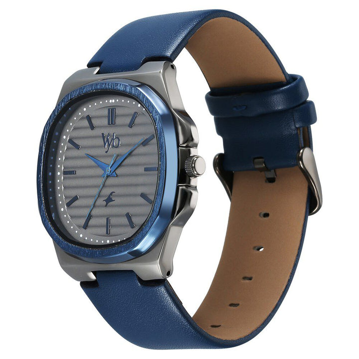 Fastrack Vyb Drift Quartz Analog Grey Dial Blue Color Leather Strap Watch For Guys FV30011KL01W