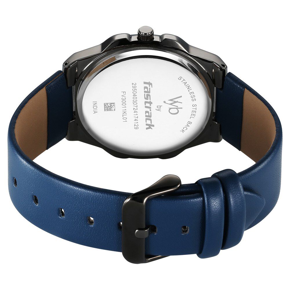 Fastrack Vyb Drift Quartz Analog Grey Dial Blue Color Leather Strap Watch For Guys FV30011KL01W