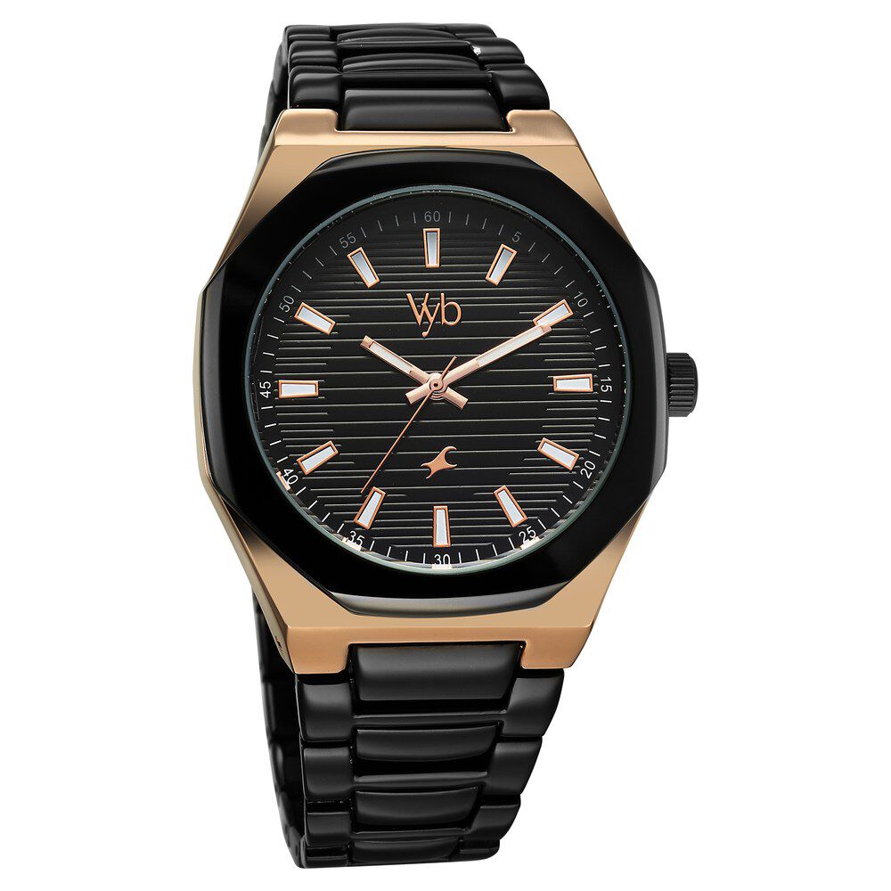 Fastrack Vyb Limitless Quartz Analog Black Dial Black Color Metal Strap Watch For Guys FV30012KM01W