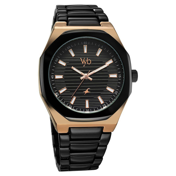Fastrack Vyb Limitless Quartz Analog Black Dial Black Color Metal Strap Watch For Guys FV30012KM01W