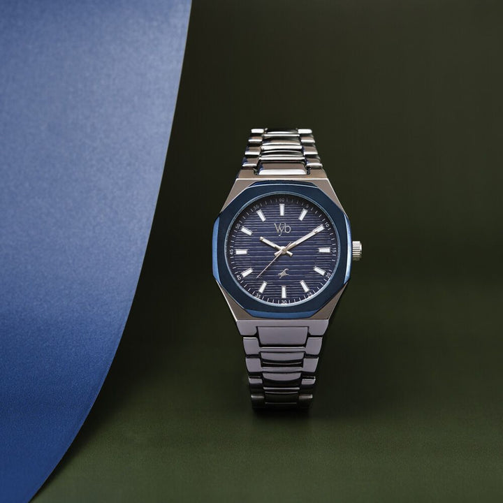 Fastrack Vyb Limitless Quartz Analog Blue Dial Silver Color Metal Strap Watch For Guys FV30012KM02W