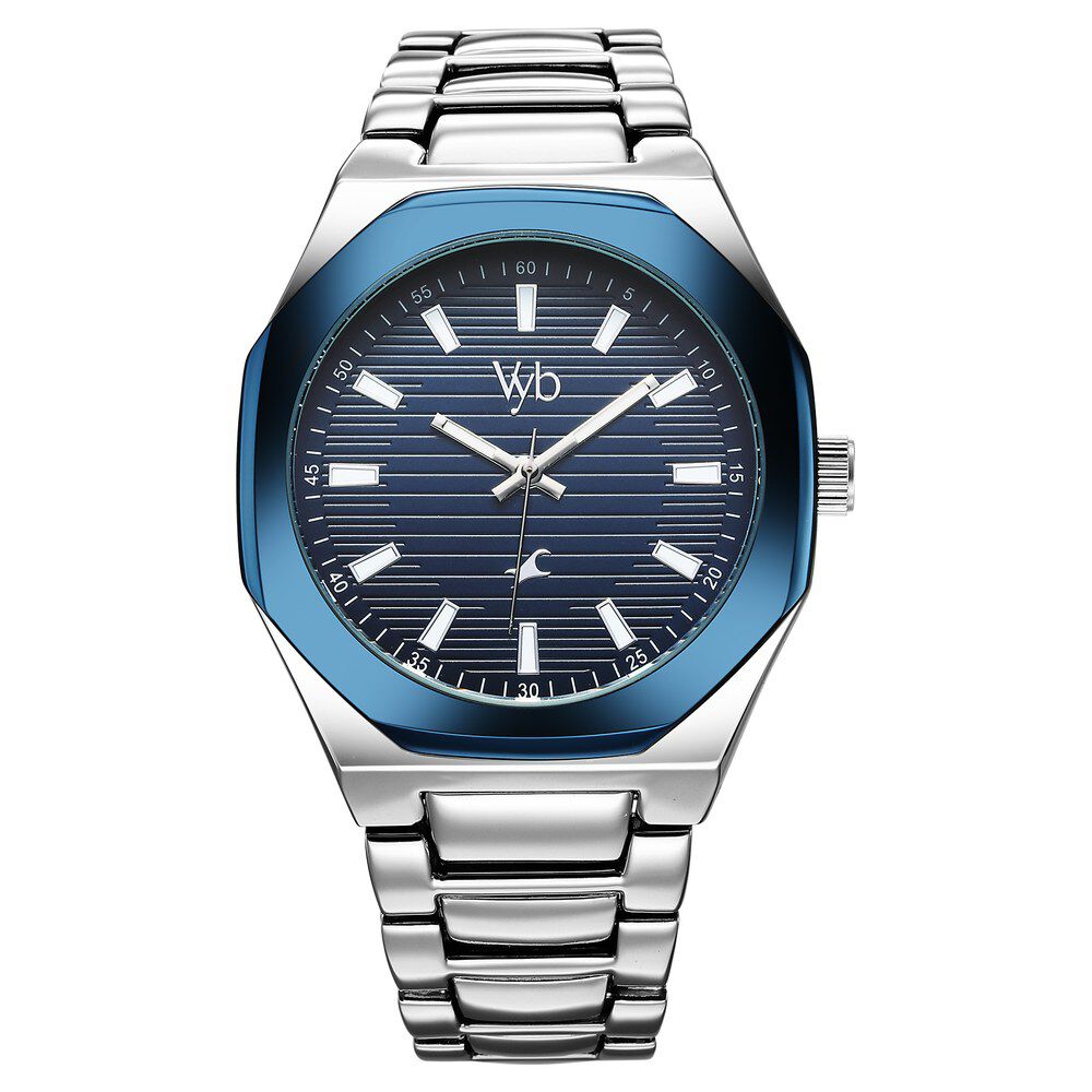 Fastrack Vyb Limitless Quartz Analog Blue Dial Silver Color Metal Strap Watch For Guys FV30012KM02W