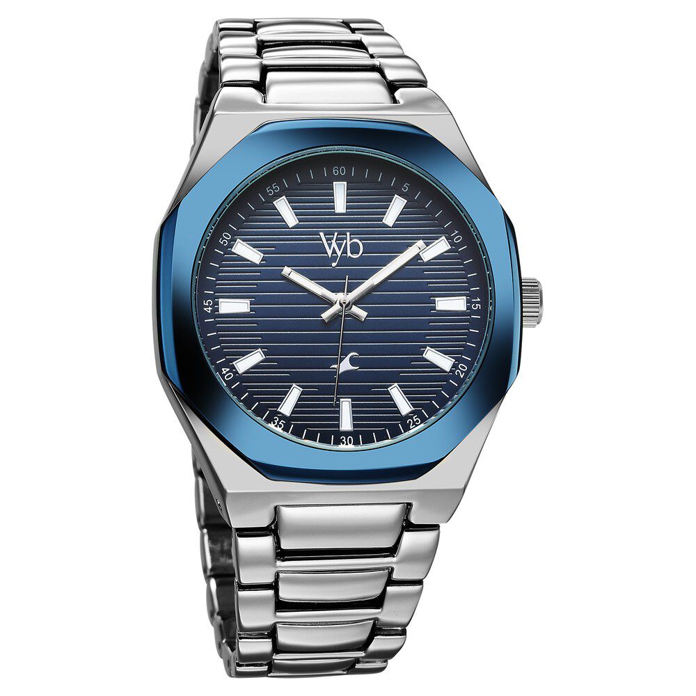 Fastrack Vyb Limitless Quartz Analog Blue Dial Silver Color Metal Strap Watch For Guys FV30012KM02W