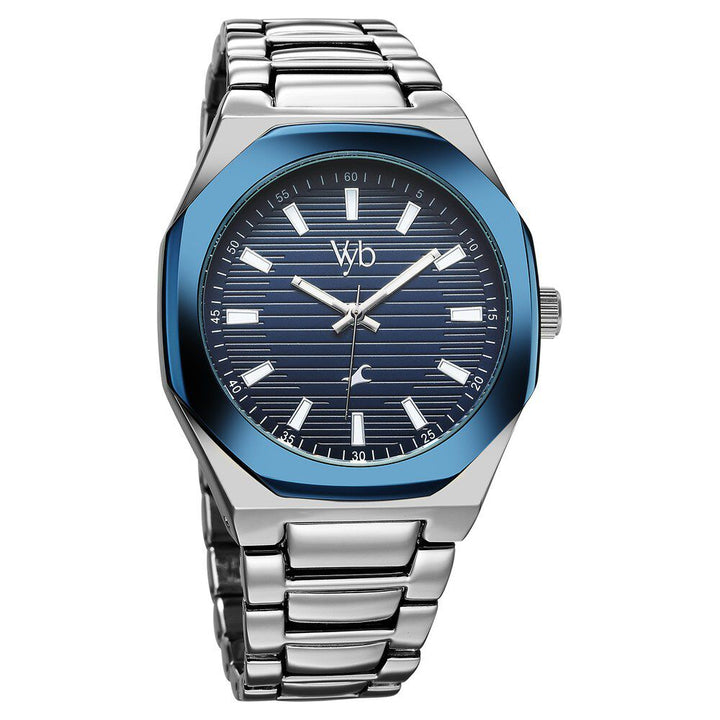 Fastrack Vyb Limitless Quartz Analog Blue Dial Silver Color Metal Strap Watch For Guys FV30012KM02W