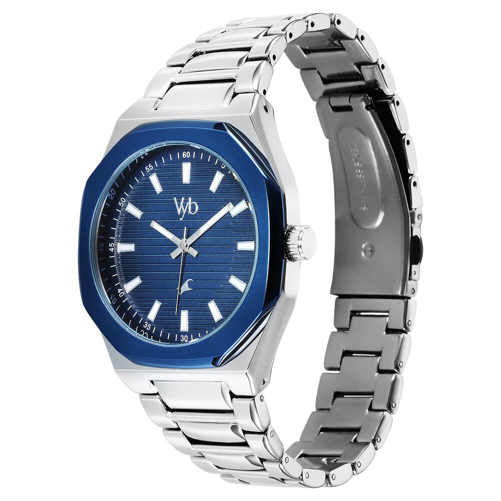 Fastrack Vyb Limitless Quartz Analog Blue Dial Silver Color Metal Strap Watch For Guys FV30012KM02W