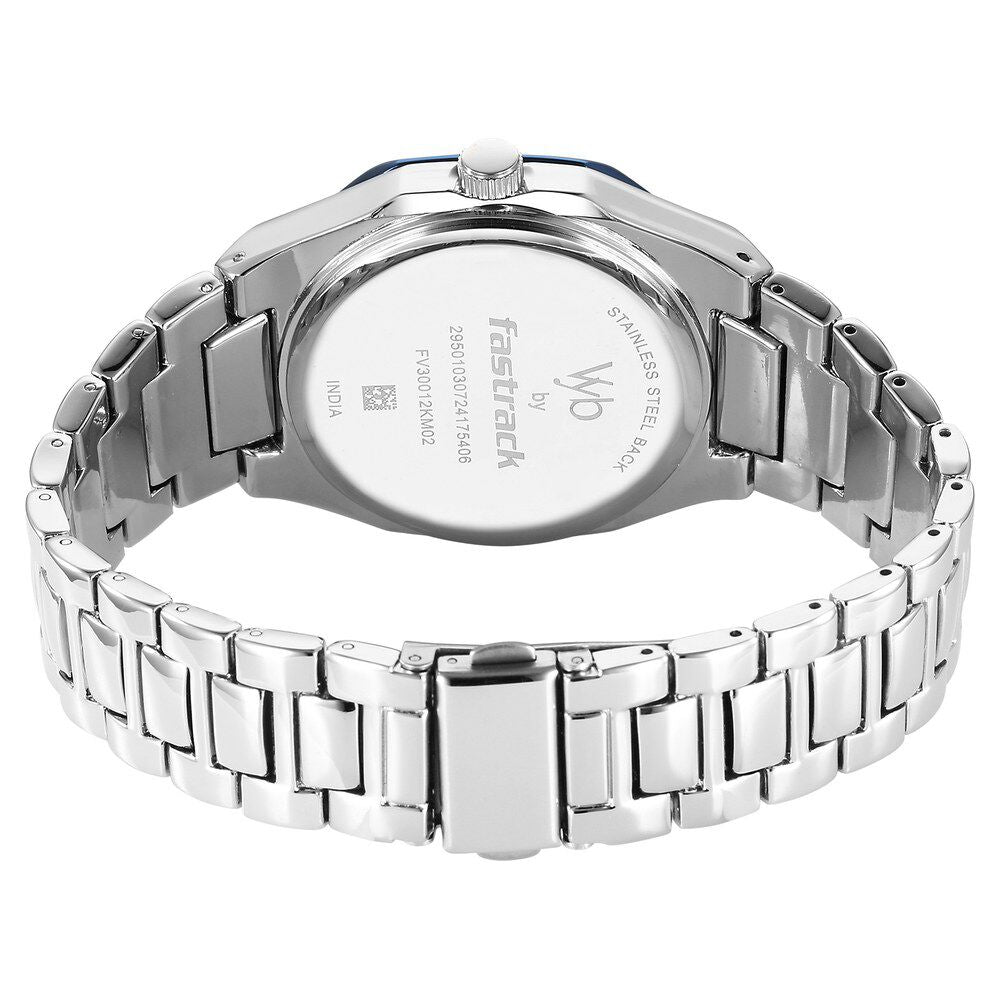 Fastrack Vyb Limitless Quartz Analog Blue Dial Silver Color Metal Strap Watch For Guys FV30012KM02W