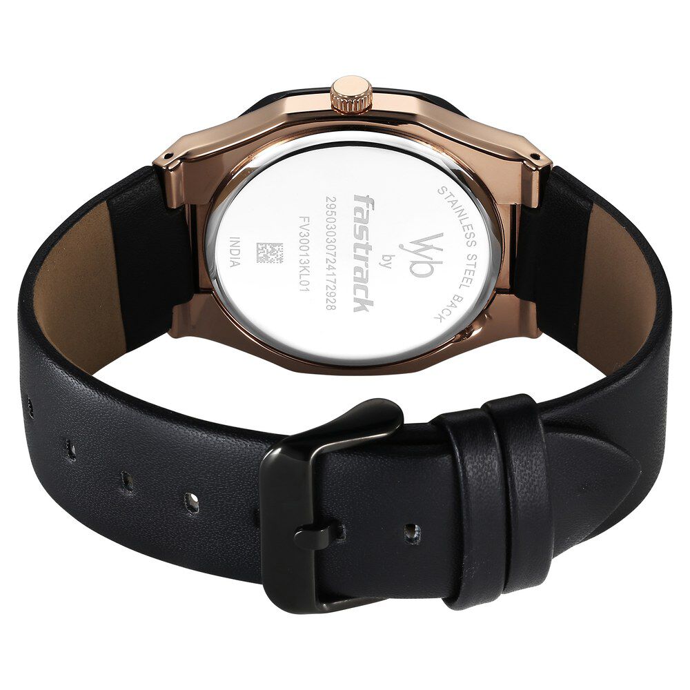 Fastrack Vyb Challenger Quartz Analog Black Dial Black Color Leather Strap Watch For Guys FV30013KL01W