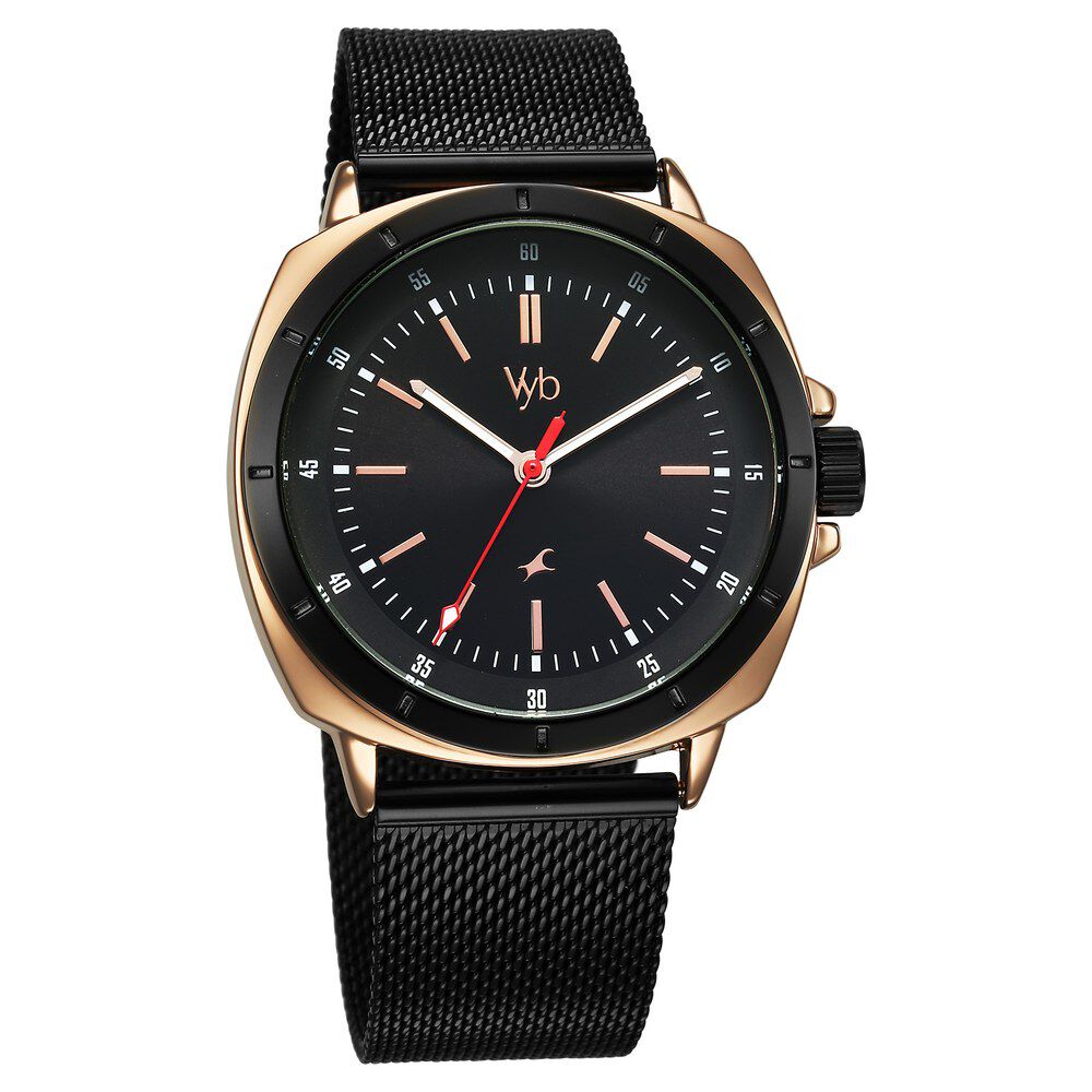 Fastrack Vyb Pioneer Quartz Analog Black Dial Black Metal Strap Watch For Guys FV30014KM01W
