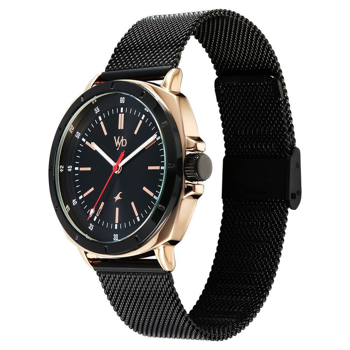 Fastrack Vyb Pioneer Quartz Analog Black Dial Black Metal Strap Watch For Guys FV30014KM01W