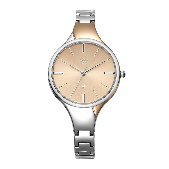 Fastrack Vyb Striker Quartz Analog Rose Gold Dial Metal Strap Watch for Girls FV60001KM01W