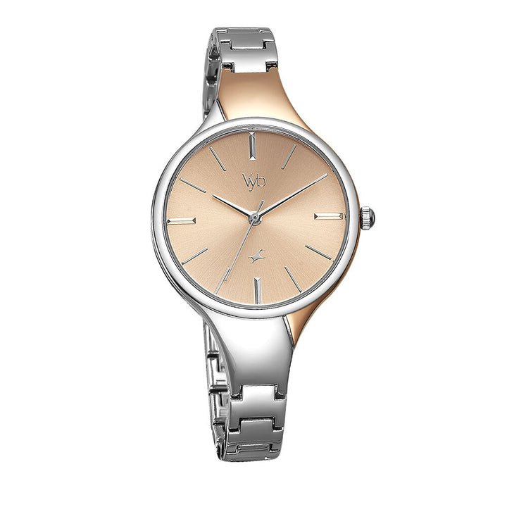 Fastrack Vyb Striker Quartz Analog Rose Gold Dial Metal Strap Watch for Girls FV60001KM01W