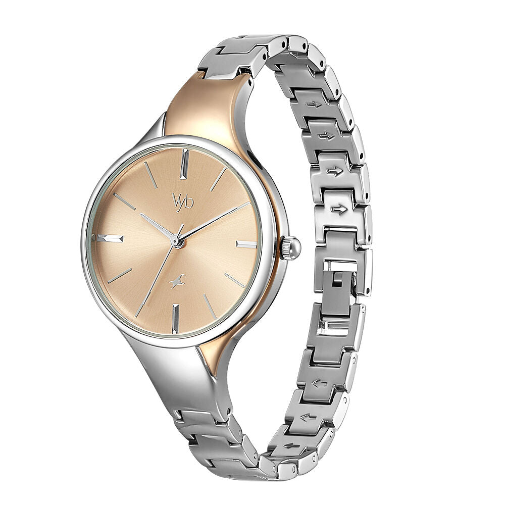 Fastrack Vyb Striker Quartz Analog Rose Gold Dial Metal Strap Watch for Girls FV60001KM01W