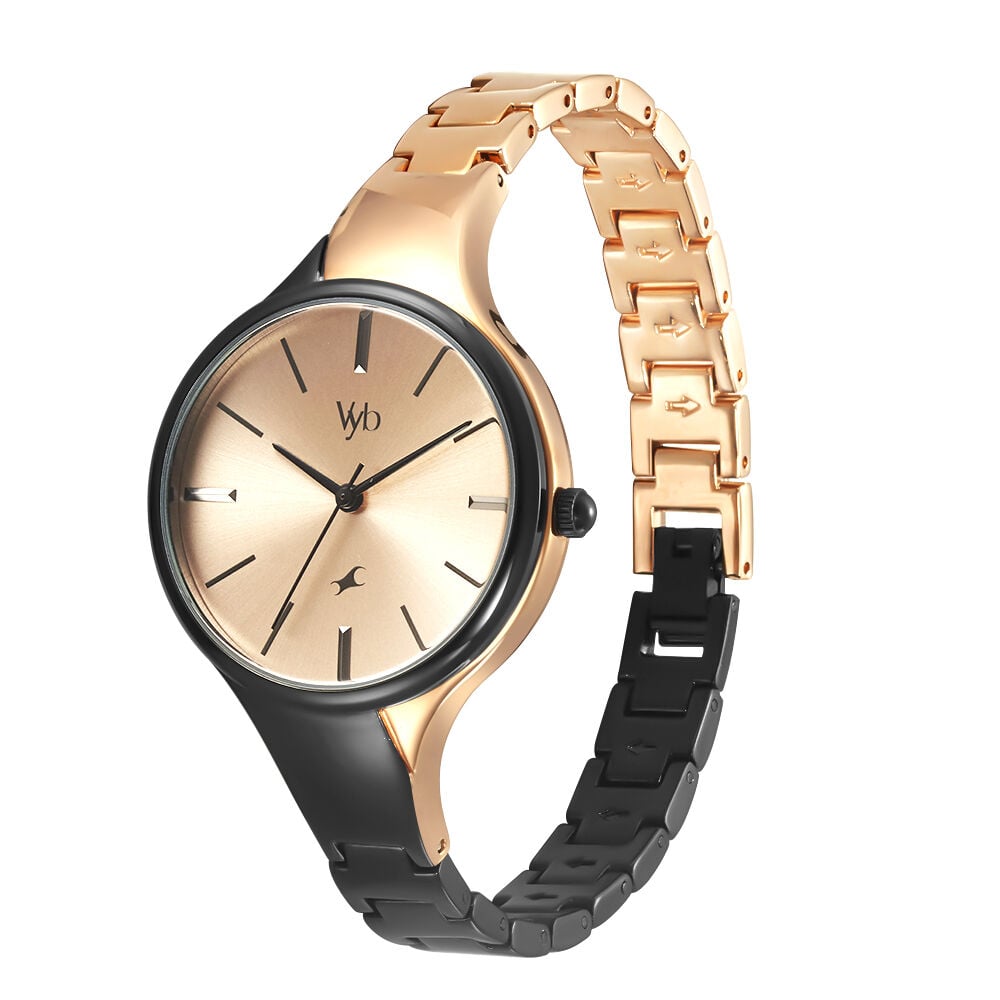 Fastrack Vyb Striker Quartz Analog Rose Gold Dial Metal Strap Watch for Girls FV60001KM02W