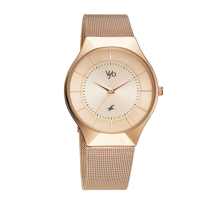 Fastrack Vyb Successor Quartz Analog Rose Gold Dial Stainless Steel Strap Watch for Girls FV60002WM01W