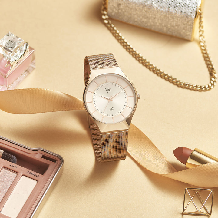 Fastrack Vyb Successor Quartz Analog Rose Gold Dial Stainless Steel Strap Watch for Girls FV60002WM01W