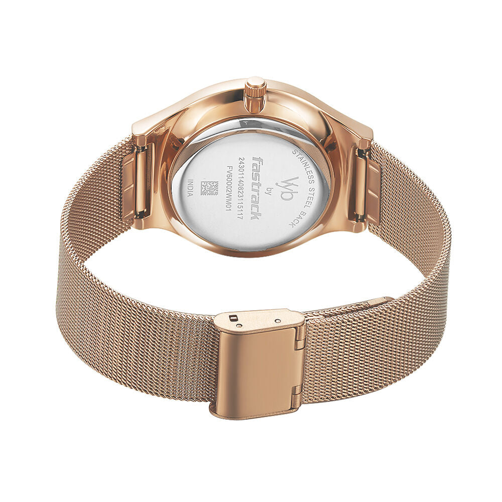 Fastrack Vyb Successor Quartz Analog Rose Gold Dial Stainless Steel Strap Watch for Girls FV60002WM01W