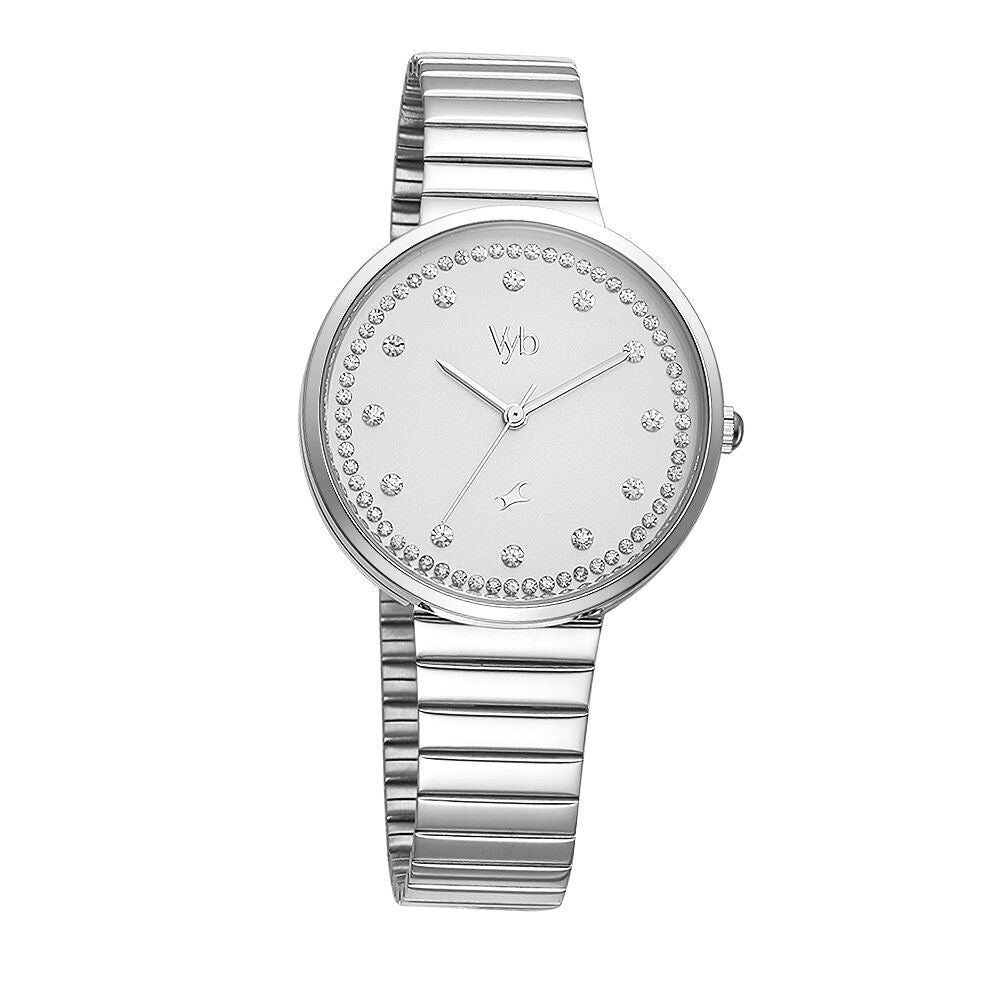 Fastrack Vyb Mirage Quartz Analog Silver Dial Stainless Steel Strap Watch for Girls FV60003SM01W