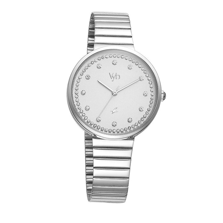 Fastrack Vyb Mirage Quartz Analog Silver Dial Stainless Steel Strap Watch for Girls FV60003SM01W