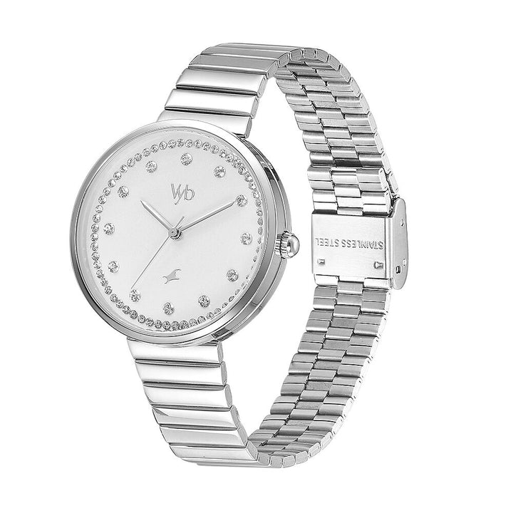 Fastrack Vyb Mirage Quartz Analog Silver Dial Stainless Steel Strap Watch for Girls FV60003SM01W