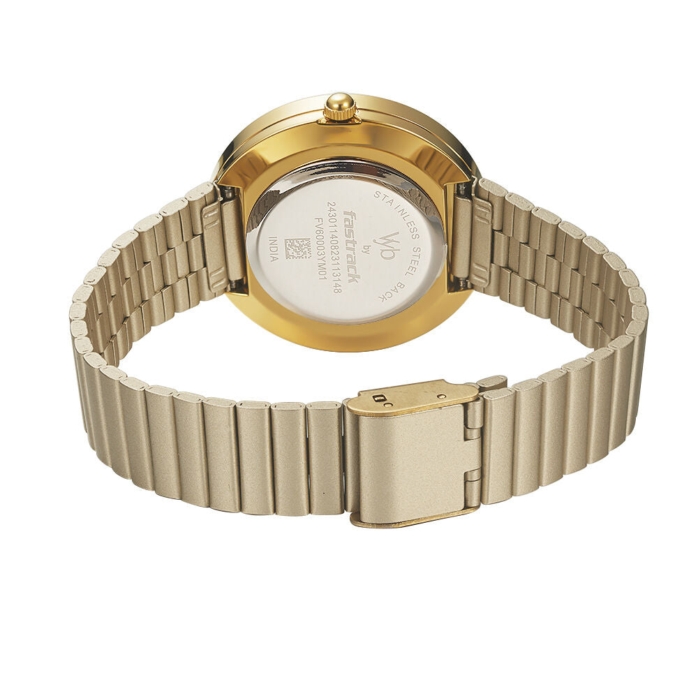 Fastrack Vyb Mirage Quartz Analog Golden Dial Stainless Steel Strap Watch for Girls FV60003YM01W