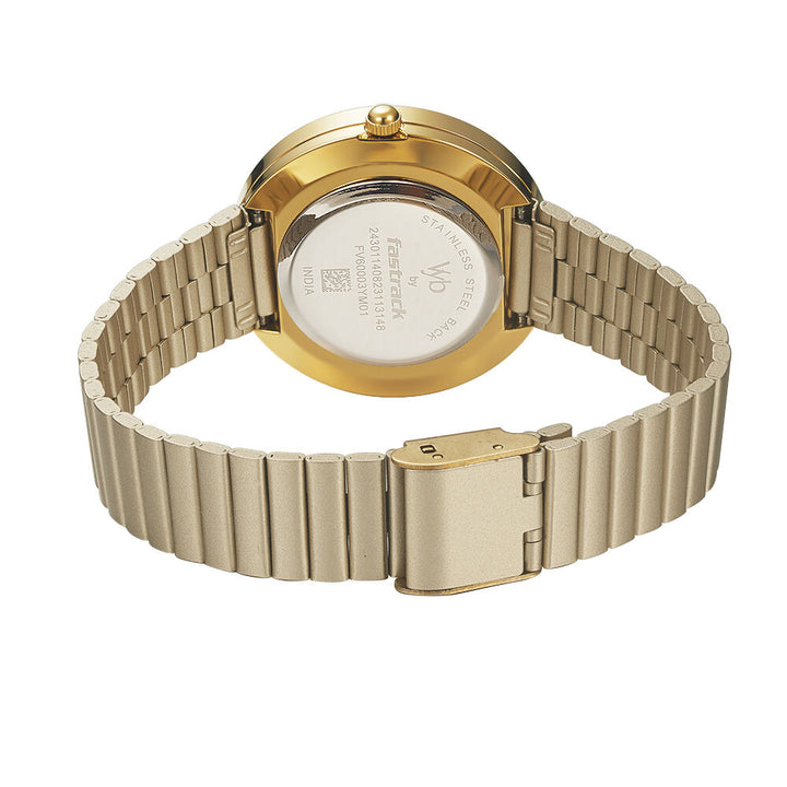 Fastrack Vyb Mirage Quartz Analog Golden Dial Stainless Steel Strap Watch for Girls FV60003YM01W