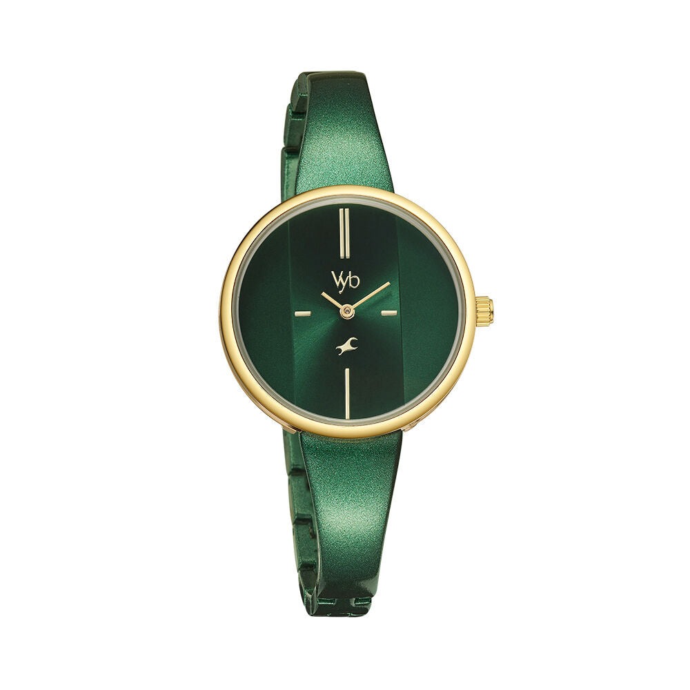 Fastrack Vyb Siren Quartz Analog Green Dial Metal Strap Watch for Girls FV60004KM02W