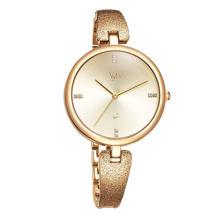 Fastrack Vyb Diva Quartz Analog Rose Gold Dial Metal Strap Watch for Girls FV60005WM01W