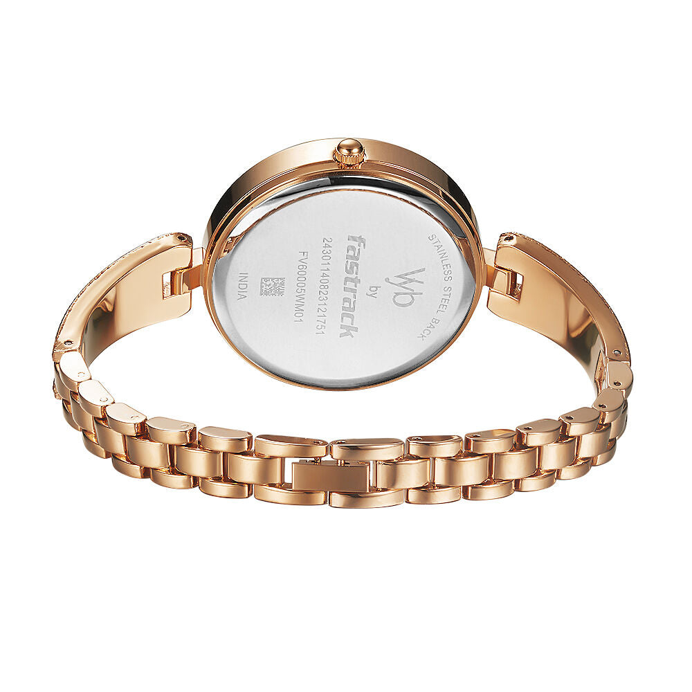 Fastrack Vyb Diva Quartz Analog Rose Gold Dial Metal Strap Watch for Girls FV60005WM01W