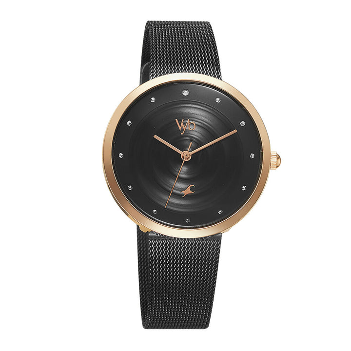 Fastrack Vyb Manifester Quartz Analog Black Dial Stainless Steel Strap Watch for Girls FV60006KM01W