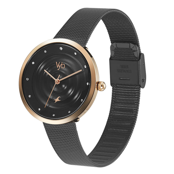 Fastrack Vyb Manifester Quartz Analog Black Dial Stainless Steel Strap Watch for Girls FV60006KM01W
