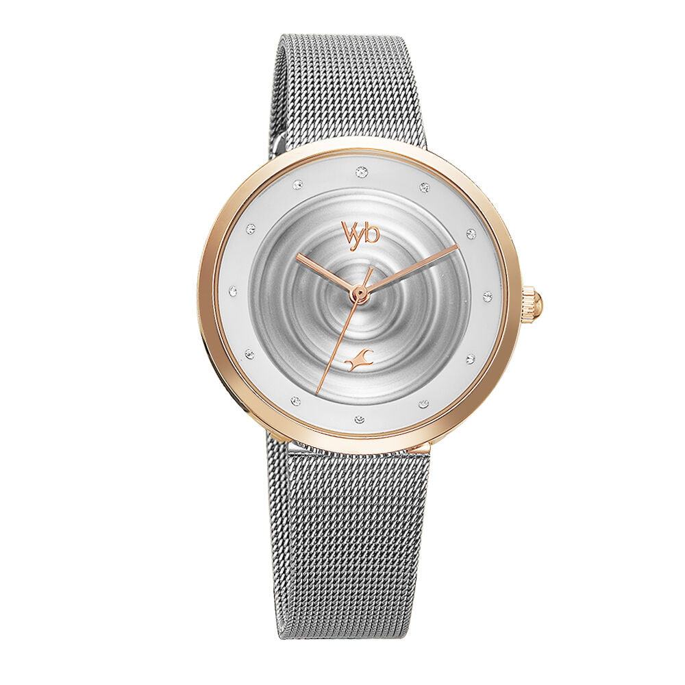 Fastrack Vyb Manifester Quartz Analog Silver Dial Stainless Steel Strap Watch for Girls FV60006KM02W