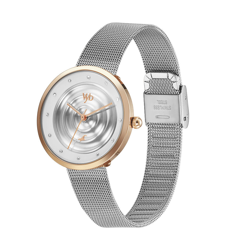 Fastrack Vyb Manifester Quartz Analog Silver Dial Stainless Steel Strap Watch for Girls FV60006KM02W