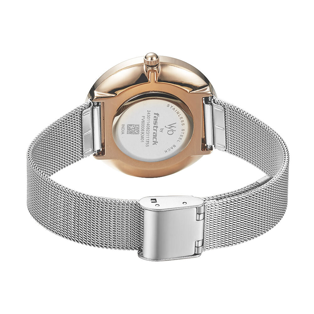 Fastrack Vyb Manifester Quartz Analog Silver Dial Stainless Steel Strap Watch for Girls FV60006KM02W