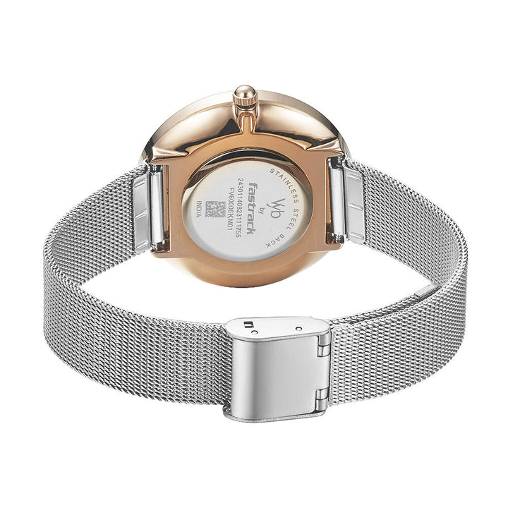 Fastrack Vyb Manifester Quartz Analog Silver Dial Stainless Steel Strap Watch for Girls FV60006KM02W