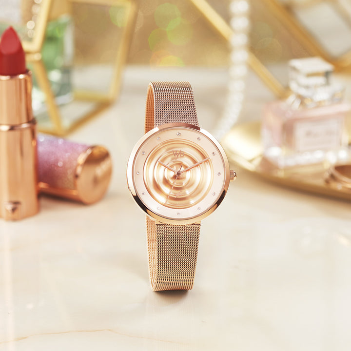 Fastrack Vyb Manifester Quartz Analog Rose Gold Dial Stainless Steel Strap Watch for Girls FV60006WM01W