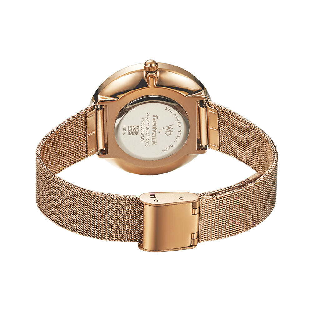 Fastrack Vyb Manifester Quartz Analog Rose Gold Dial Stainless Steel Strap Watch for Girls FV60006WM01W
