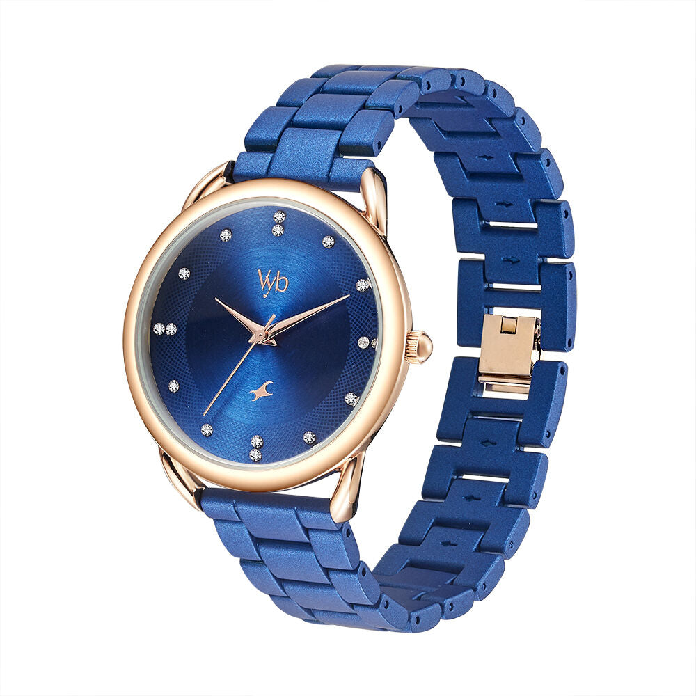 Fastrack Vyb Charmer Quartz Analog Blue Dial Stainless Steel Strap Watch for Girls FV60007KM01W