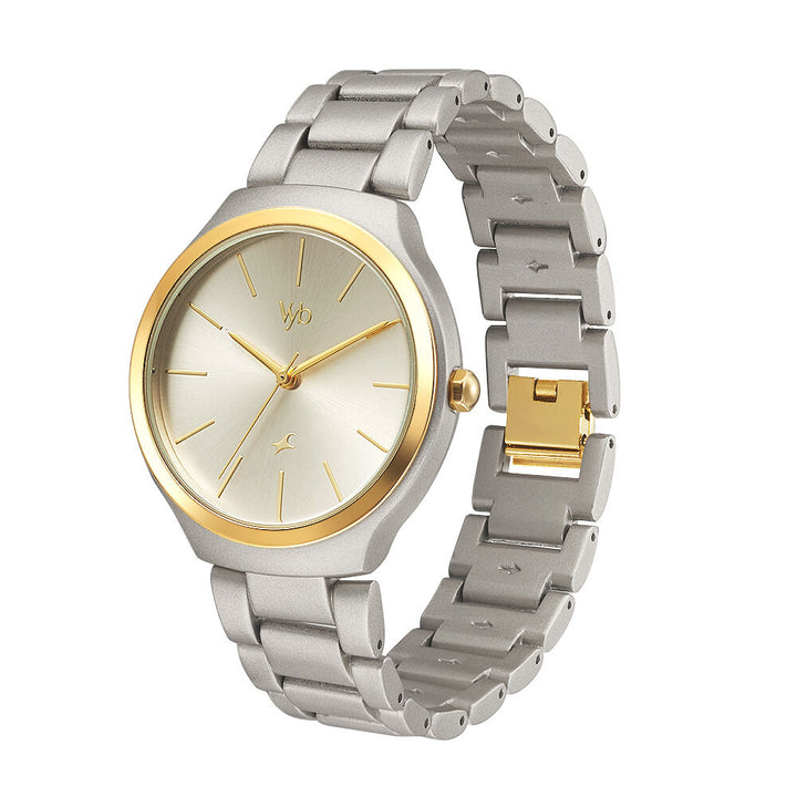 Fastrack Vyb Slayer Quartz Analog Grey Dial Metal Strap Watch for Girls FV60008KM01W